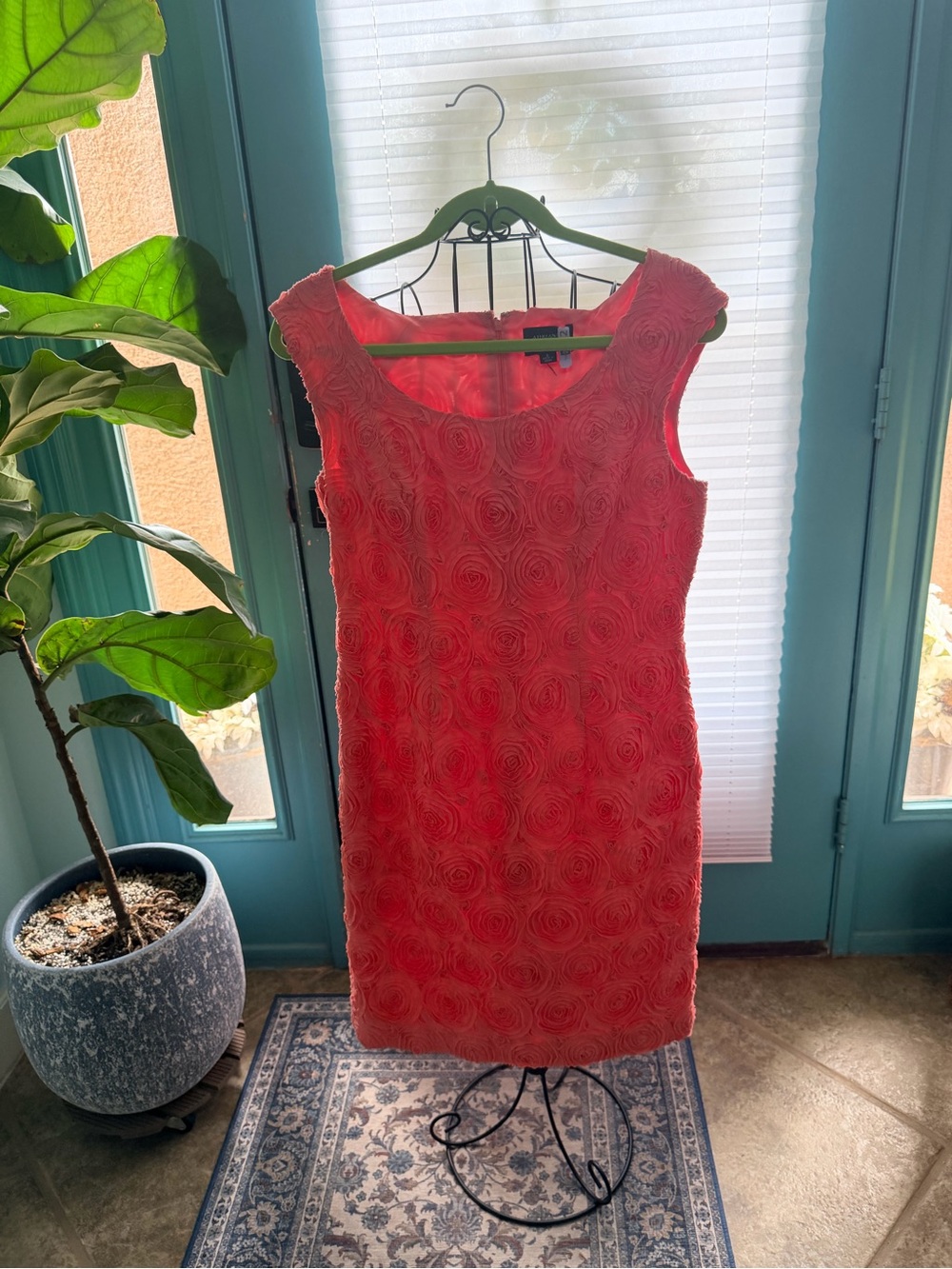 Adrianna Papell Coral Rose-Textured Sheath Dress
